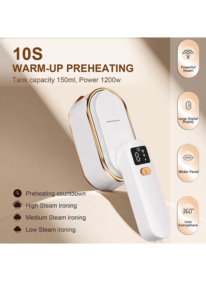 Celeritek Portable Steamer Iron for Clothes - 1200W Handheld Size Portable Steamer, 3 Steam Levels with LCD Screen, 10S Fast Heat-up, for Dress Shirt Home Travel - Image 2